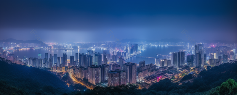 蓝色航拍夜景深圳市中心摄影图,高清,摄影图,摄影图片,图片大全,摄影图免费下载
